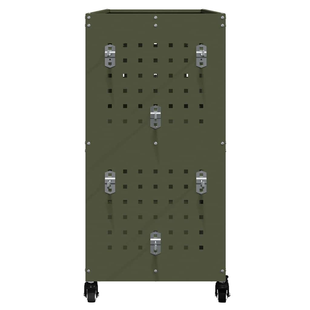 Mangloder - Carrello portautensili in acciaio laminato a freddo, 75 x 35 x 73 cm, con 3 ripiani, 12 ganci, ruote bloccabili, per officina, garage, cantina, hobby, colore: verde oliva