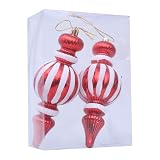 2PCS Finial Christmas Tree Ornaments 7inch Glittering Finial Drop Hanging Decorations Shatterproof Plastic Red...