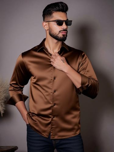 Image of IndoPrimo Men's Stylish Solid Satin Casual Shirt for Men Full Sleeve
