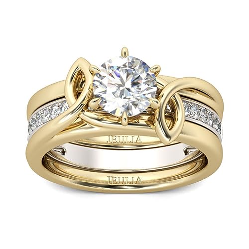 Jeulia 2.5 ct Women Gold Wedding Ring Set 925 Sterling Silver Twist Band Engagement Ring Round Cut Diamond Twist Rings Anniversary Promise with Jewelry Gift Box3