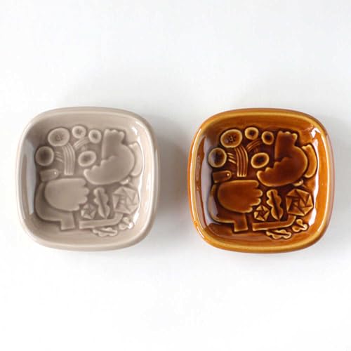 BIRDS' WORDS [美濃焼] スクエアプレート ペアセット [BIRDS' WORDS] SQUARE PLATE 105 トープグレー × アンバーブラウン