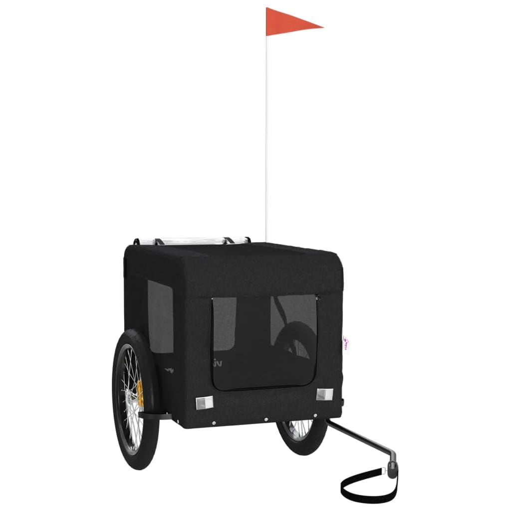 vidaXL Pet Bike Trailer, Pet Cart Carrier for Small Dogs, Pet Bike Trailer with Flag, Dog Bicycle Wagon, Black Oxford Fabric and Iron