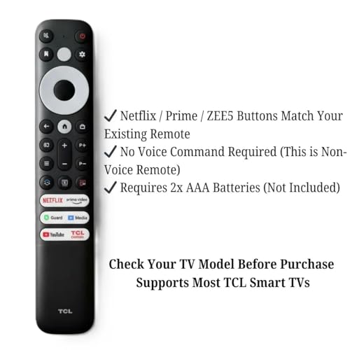 Image of Replacement Remote Control for TCL Smart TV (Non-Voice) - Compatible with TCL LED, UHD & Android TVs | Dedicated ZEE5, Netlix & Prine Video Hotkeys | Check Model Compatibility Before-Buying