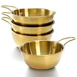 Acshio 4 Pack Makgeolli Bowls with Handle, 20 Oz Round Traditional Korean Wine Bowls, 304 Stainless Steel Camping Cup Rice Soup Food Dish for Cooking