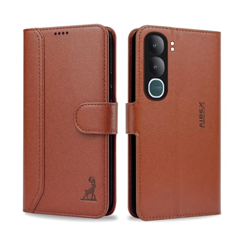 Image of AIBEX Compatible for Vivo Y31 5G | Premium PU Leather Wallet Case with Stand & Card Slots Brown