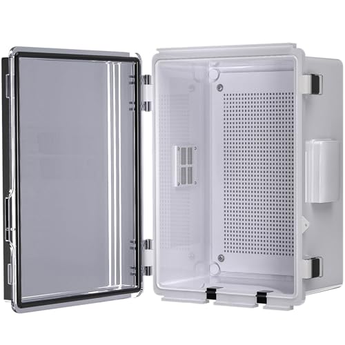 Image of ABS Electrical Junction Box, Ventilated Design, Cable Grommets, IP65 Waterproof Enclosure, Indoor /Outdoor Use with Mounting Panel. (Clear Cover, 11 inchx7.4 inchx5.5 inch)