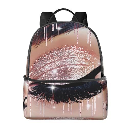 Image of LRHCNZDCP Rose Gold Eyelashes Printed School Bag Bookbag Laptop Backpack Stylish Lightweight Backpack Travel Backpack for Kids Boys Girls