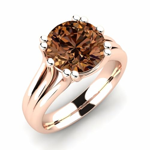 AARK & CO 4.00Ct Round Cut Brown Diamond Solitaire Woman's Engagement Ring 14K White Gold Finish