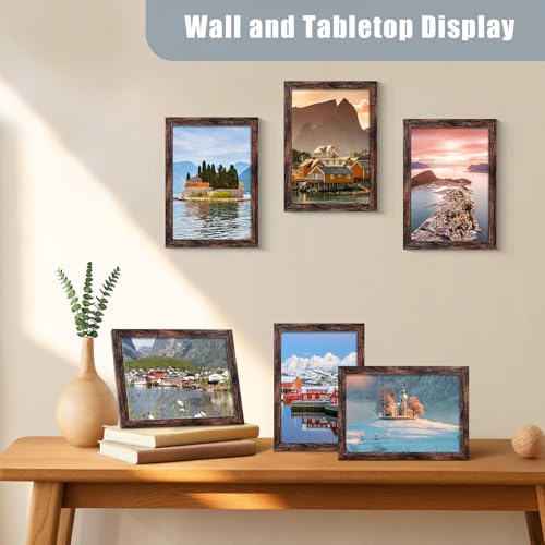 Image of LUCKYLIFE 4x6 Picture Frame Brown for Wall Mounting or Tabletop Display, 2 Pack