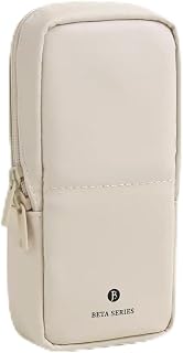 Travel Makeup Bag with Magnetic Fold-Down Flap, Waterproof Leather Cosmetic and Toiletry Organizer for Women, Multi-Zone Standing Storage (Cream-S)