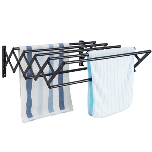 IBVIVIC Tendedero de pared extensible de acero inoxidable con 7 barras, ahorro de espacio, compacto, capacidad de carga 25 kg, color negro