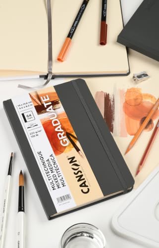Miniatura 9 de Canson Graduate Book, Cuaderno De Dibujo, Doble Cara: Granulado Y Liso, 220gsm, Sketchbook Tapa Dura, 14x21,6cm, Natural, 65 Hojas