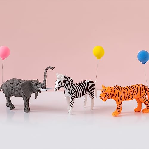 Safari Jungle Cake Toppers Animal Party Decorations Elephants, Tigers, And Zebras With Mini Birthday Party Hat Color Balloons Cake Toppers Happy Birthday Cake Toppers (3 Animal) #TOP2