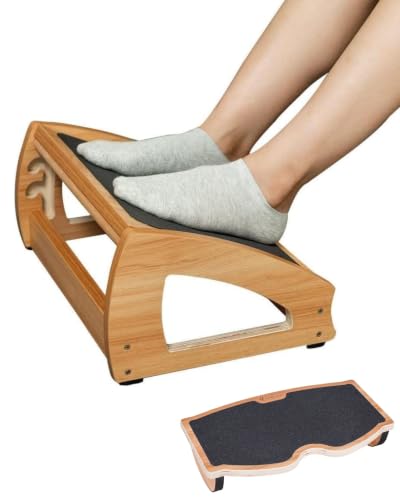 Image of StrongTek Wooden Rocking and Adjustable Foot Rest Set, Rocking Foot Rest Plus 3-Height Under Desk footrest for Flexible Office Comfort, Home workstations, and Desk use