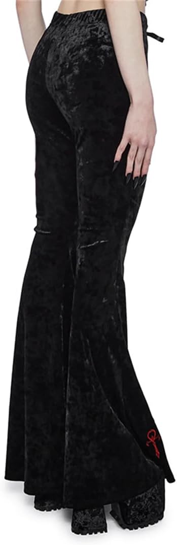 Gothic Bell Bottom Leggings for Women Y2K Wide Leg Grunge High Waisted Casual Flared Pants