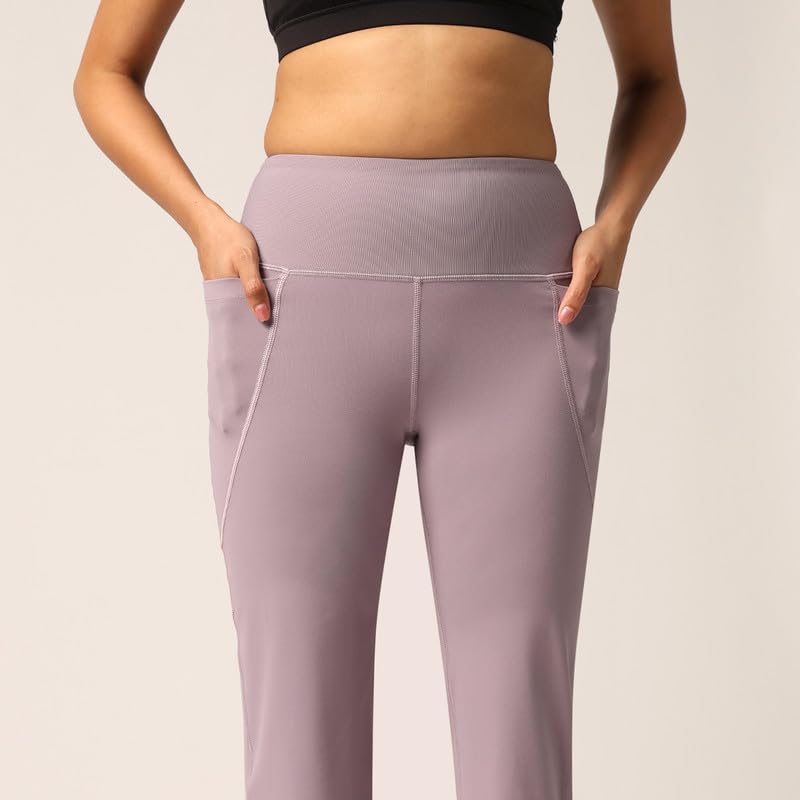 Image of BlissClub Ultimate Flare Pants for Women Upto 5'4 ft | Ribbed Waistband, 4 Pockets | High Waist Trousers and Formal Pants for Office wear