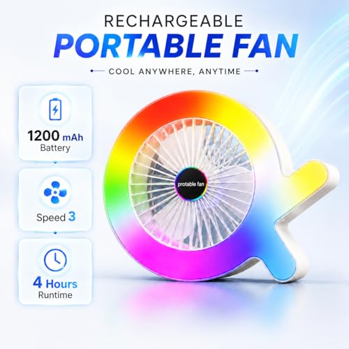 Image of One94Store Fish-Shaped Portable USB Table Fan, 1200mAh Rechargeable Mini Fan with 3 Wind Speed, Up to 4Hrs Runtime, Low Noise Lightweight Desktop & Handheld Cooling Fan for Home, Office (White)