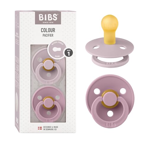 Image of BIBS Pacifiers Colour Collection | Natural Rubber Baby Pacifier | Set of 2 BPA-Free Soothers | Made in Denmark | 0+ Months (Pack of 2) | Dusky Lilac/Heather | Natural Rubber | BPA-Free | Danish Design | Airflow Holes | Comfort Shield