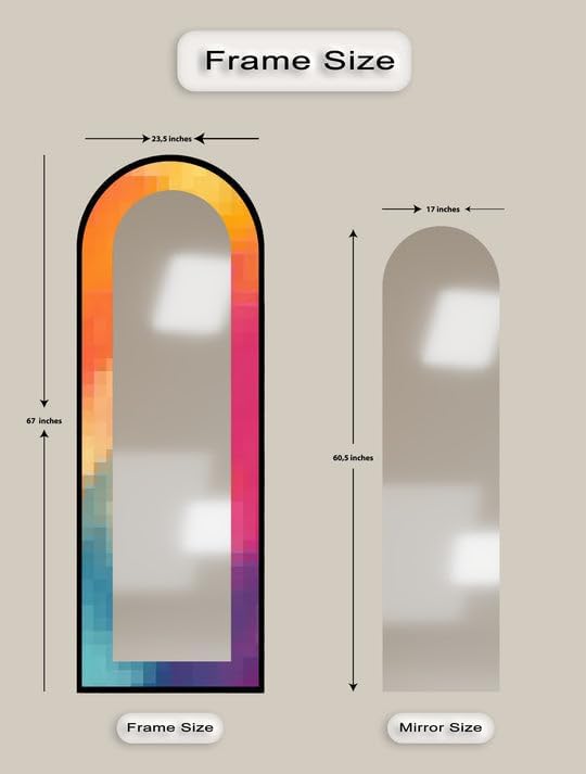 23,5’’W x 67’’H PixelGlow Fusion – Abstract Floor Mirror Arched Full Lenght Mirror - Arch Full Body Stained Floor Mirror with Black Frame with Silver Frame