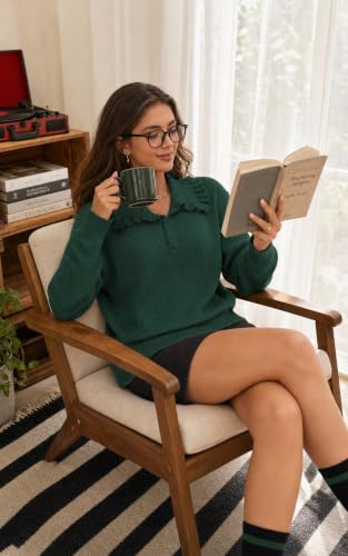 CCTOO Womens Fall Sweaters: Peter Pan Collar Cute Long Sleeve Button Knit Casual Pullover Tops G S Green - image 5