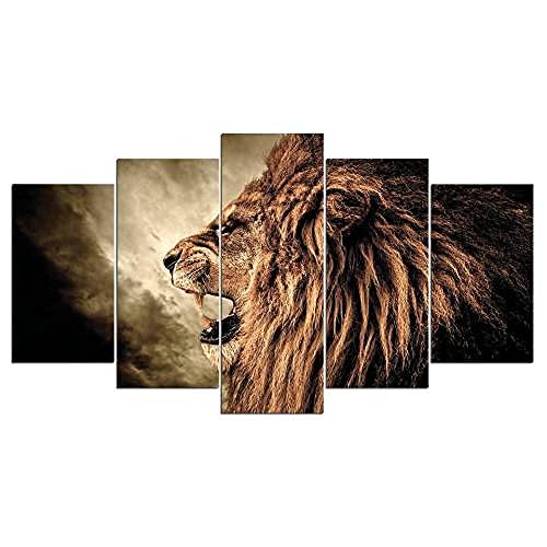 Tableau sur toile 5 pièces lion YUANJUN décoration murale abstraite salon