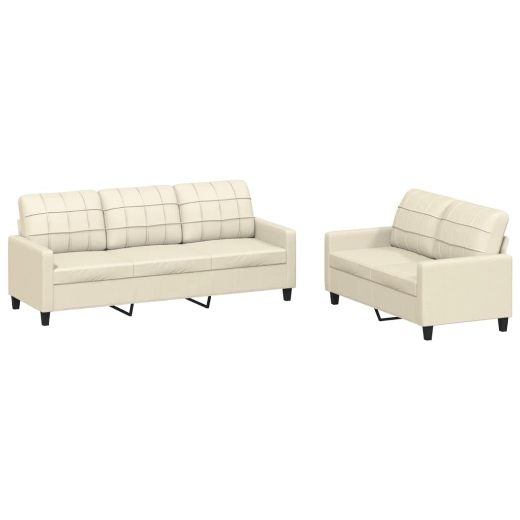 SECOLI Set di divani, 3 posti + 2 posti, 3-2 divani, per soggiorno, divano, lounge, in ecopelle, color crema