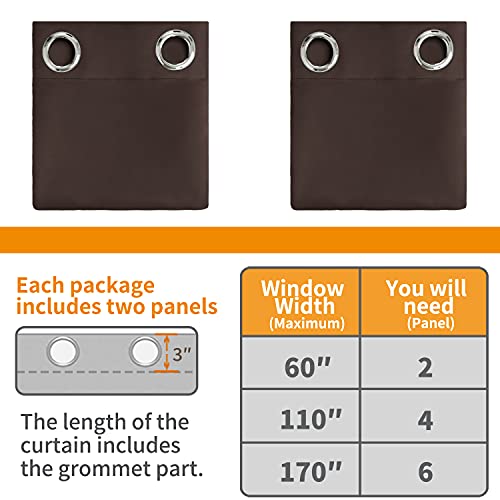 Image of YoungsTex Short Blackout Curtains 36 Inch Length for Kitchen Window - Thermal Insulated with Grommet Room Darkening Drapes for Bathroom Cafe Windows, Brown, 2 Panels, 42 x 36 Inch