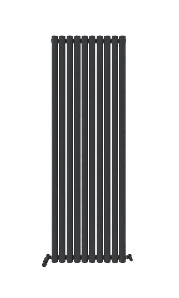 iBathUK Strata Wall Mounted Vertical Single Oval Panel Radiator, 10-Column Steel, Hydronic Central Heating, High Thermal Output, Modern Designer Radiator for Bathroom in Matt Anthracite, 1800 × 590mm