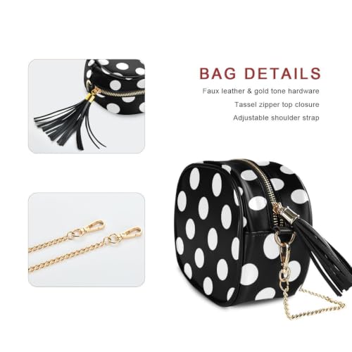 Image of ALAZA Women's Polka Dot Black Large White Dots PU Leather Crossbody Bag Shoulder Purse with Tassel