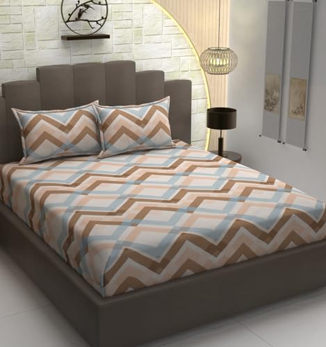 Image of Premium Polycotton 220 Tc Flat Double Bed Bedsheets for Summer Breathable | Wrinklefree (Size-228 X 228 Cm) with 2 Pillow Covers (Size-18 X 28 Inches, Brown) - Floral