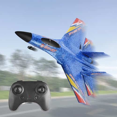 Image of Rc Plane Model Su-27 2.4Ghz 6-Axis Gyro Remote Control Airplane Rc Airplane For Beginners Family Toys For Outdoor Activities (Blue)