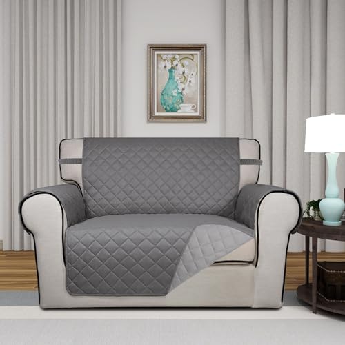 Image of PureFit Reversible Quilted Sofa Cover, Water Resistant Slipcover Furniture Protector, Washable Couch Cover with Non Slip and Elastic Straps for Kids, Dogs, Pets (Oversized Chair, Gray /Light Gray)