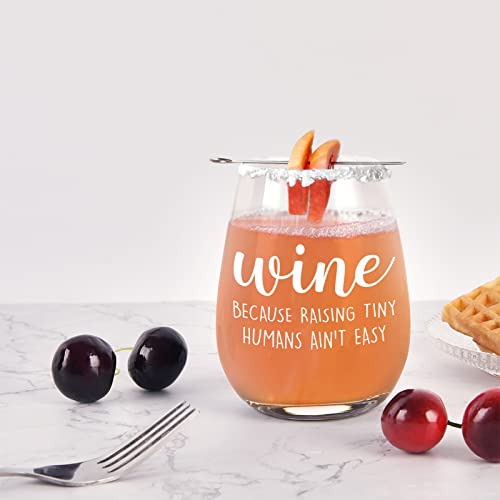Dazlute Raising Tiny Humans Ain’T Easy Stemless Wine Glass, Mother’S Day Father’S Day Christmas Birthday Gag Gifts For Dad Mom New Parents Women Men From Kids Wife Husband thumb #3