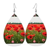 Matériau : les fleurs de coquelicot aux motifs de pétales vifs imprimés double face sur cuir PVC, forme de goutte unique avec texture délicate, boucles d'oreilles tendance parfaites pour un usage quotidien.