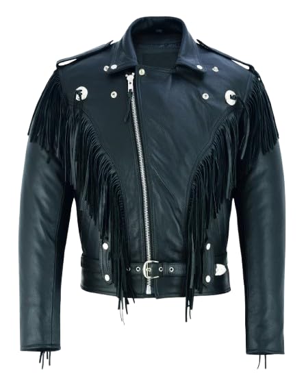 Vintage Biker Fringe Leather Jacket – Premium Motorcycle Style with Tassels & Conchos