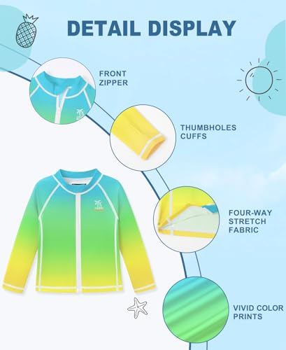 Image of BesserBay Baby Toddler Kids Rashguard Top UPF 50+ Long Sleeve Swim Shirt Zip Up Thumb Holes UV Jacket 12 Months-6 Years