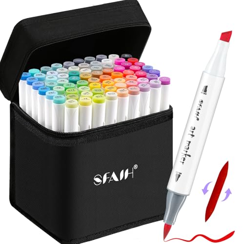 SFAIH Alcohol Markers Brush Tip & Chisel Tip - 72 Colors Double Tipped Art Markers for Adult Coloring Books Illustration, Gifts for Artist Adult - Refillable Alcohol-based Ink