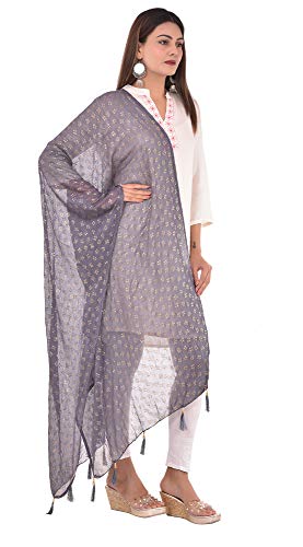 Image of YOUTHQUAKE Soft Chiffon Dupatta with Golden Foil Print & Tassels for Women & Girls