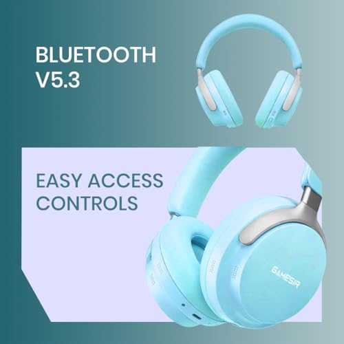 Image of GameSir Bass Wireless Headphones with 40mm Drivers, Deep Bass Stereo Sound, Bluetooth 5.3, Over-Ear Noise Isolation Headset with LED Light, Built-in Mic for PC, Mobile & Laptop (Blue)