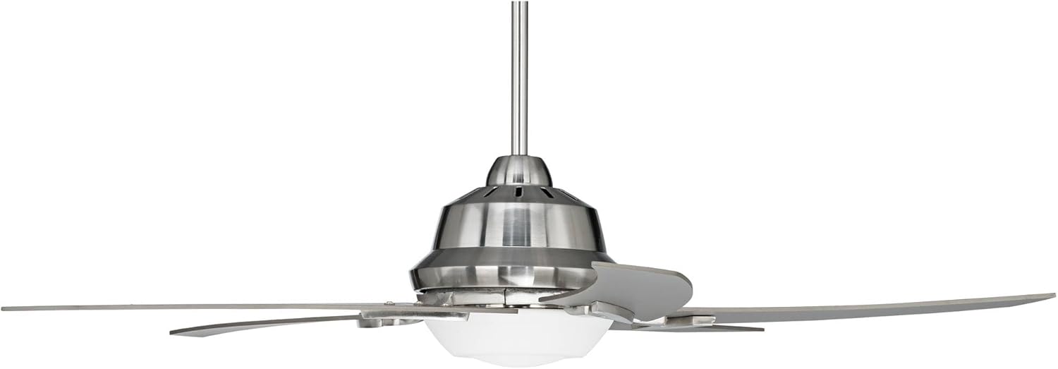 Casa Vieja 52" Capri Modern Indoor Ceiling Fan with LED Light Remote Control Brushed Nickel Silver White Opal Glass for Living Kitchen House Bedroom Family Dining Home Office Kids Room - 12" Downrod
