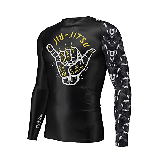 Men’s Hello Wrestling BJJ Long Sleeves Rash Guard Performance Slim Fit Jersey Shirt
