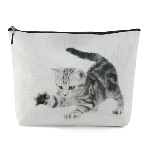 Kytpyi Saco de maquilhagem, precisa de mulher, personalizado lindo gato precisa de viagem como aniversário festival presente para amante de gatos, linho - algodão precisa de maquilhagem para a vida