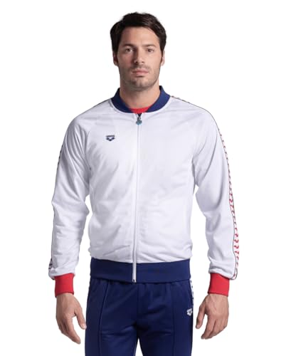 ARENA Men's Relax IV Team Track Jacket OG Full Zip Side Pockets Lightweight Athletic Retro Cool Bomber Jacket, White/Navy/Red, Small