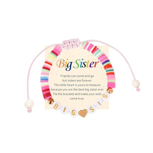 Big Sister Bracelets Gifts, Birthday Gifts Bracelets Charm Jewelry for Daughter Niece Sister Jewelry (6.5in+4in Adjustable)