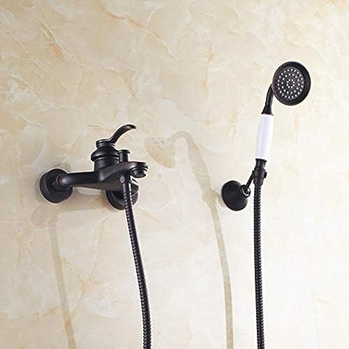 Baignoire de douche set noir avec robinet mural cascade LWX - 7