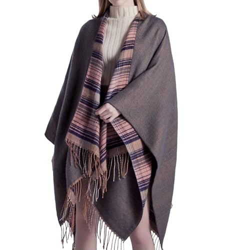 Genérico Negro Hombre Acero para Mujer, Cabo Poncho abierto en la parte delantera, suéteres cálidos de gran tamaño, Cárdigan informal, chales para otoño e invierno Alfombra de piel para perro, NY2