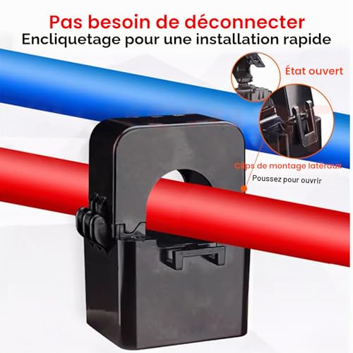Compteur d'énergie WiFi intelligent : moniteur d'énergie double canal, compteur de puissance avec 2 clips 80 A, surveillance à distance via l'application, données en temps réel – vue 6