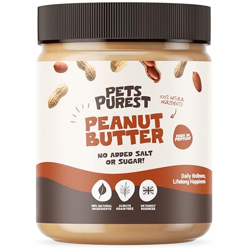 Pets Purest Dog Peanut Butter - 100% Natural Peanut Butter For Dogs & Puppy. Healthy Source of Protein Dog Treat Paste 340g - Free From Palm Oil Xylitol Salt Wheat & Gluten. No Added Sugar