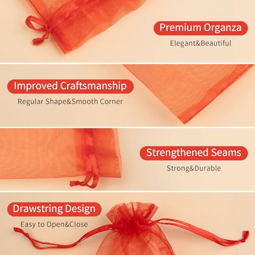 Image of 50PCS Organza Bags 6x9 Red Large Gift Bags for Women Jewelry Makeup Candy Soap Goodie, Mini Gift Wrap Bag Mesh Drawstring Treat Pouches for Mother's Day Favors Wedding Birthday Party Favors