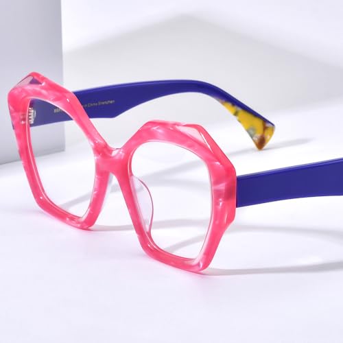 Image of HEPIDEM Multicolor Acetate Glasses Frame Women,Oversize Round Optical Eyeglasses 9345